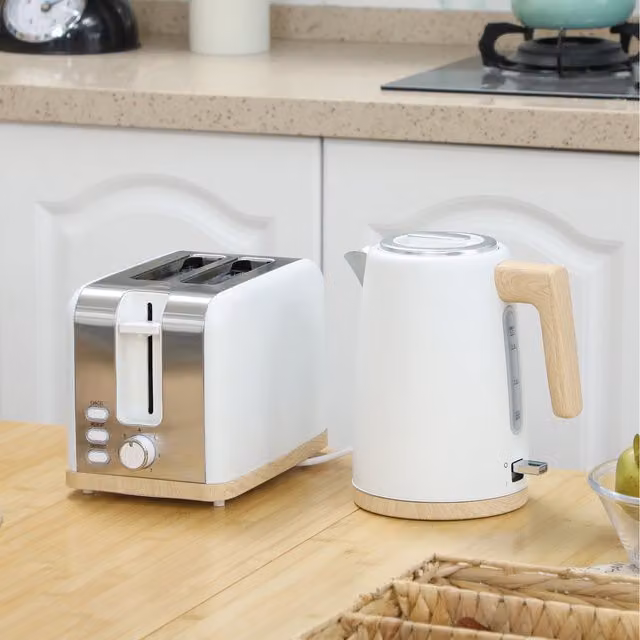 HOMCOM White Fast Boil 1.7L Kettle and 2 Slice Toaster Set
