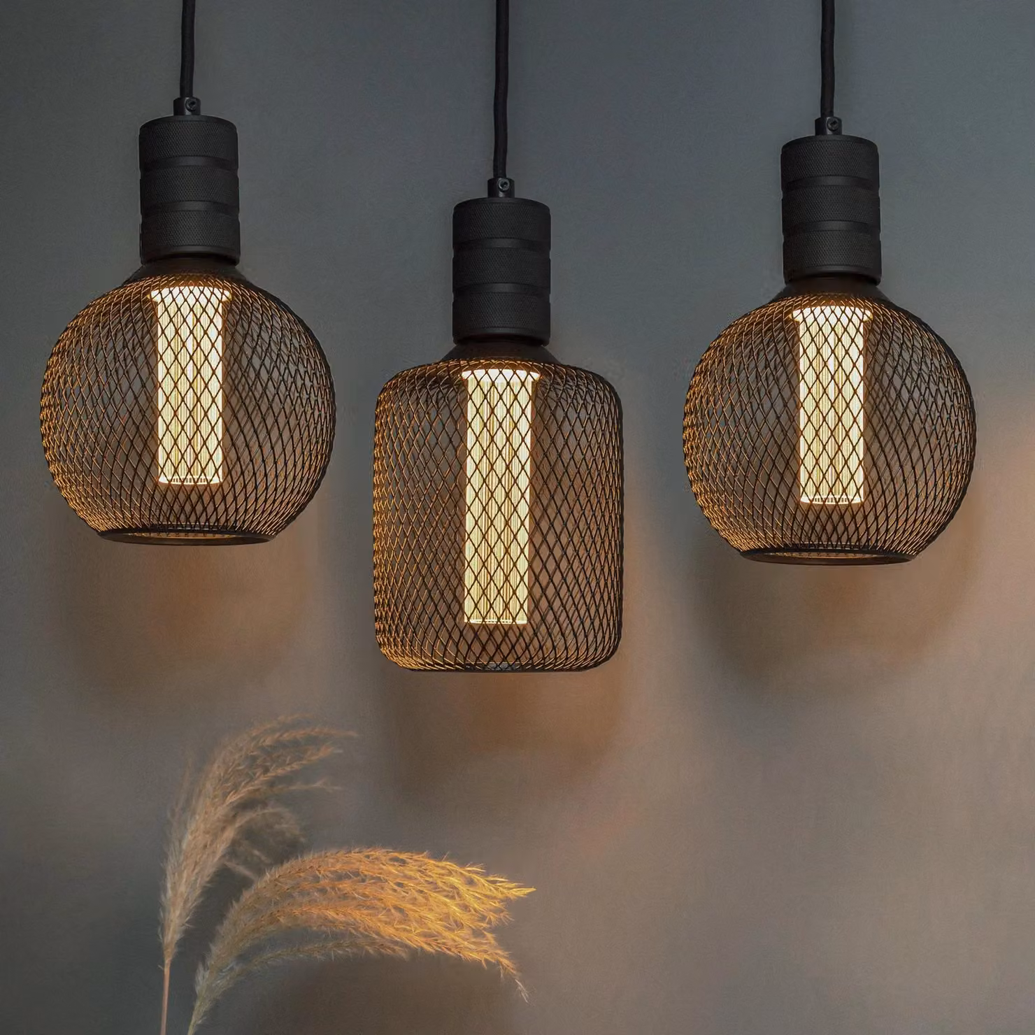 Harper Living Metal Cage LED Cylinder Pendant Light, Black, Warm White – 2