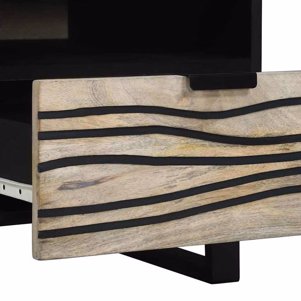 Berkfield Home Mango Wood Coffee Table with Drawer and Storage, White and Black, W: 80 cm, D: 50 cm, H: 40 cm – 3