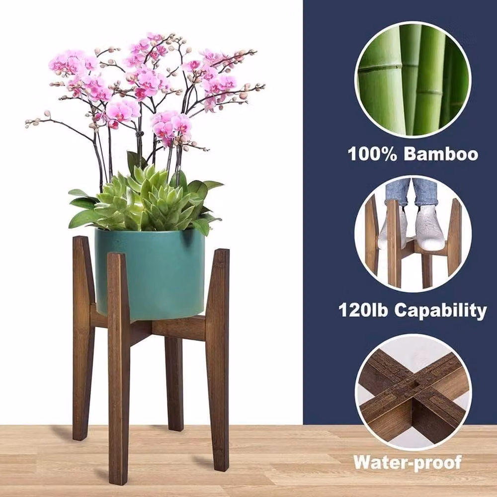 Kelvenix Mid-Century Walnut Adjustable Wooden Plant Stand in Brown – 3