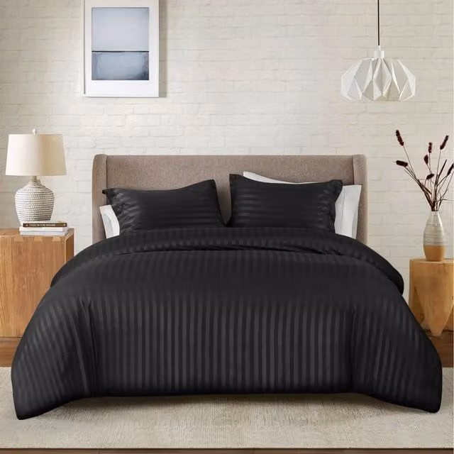 Cotton Passion Black Striped Microfibre Duvet Cover and Pillowcase Set, W/D/H: 90 x 200 cm and 50 x 75 cm