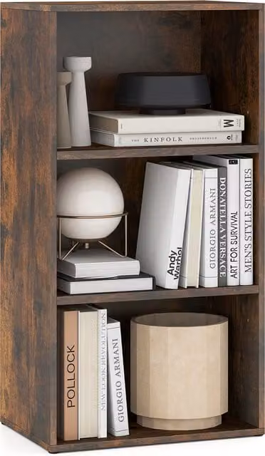 COSTWAY 3 Cube Freestanding Bookcase with Adjustable Shelves and Back Panel, Brown