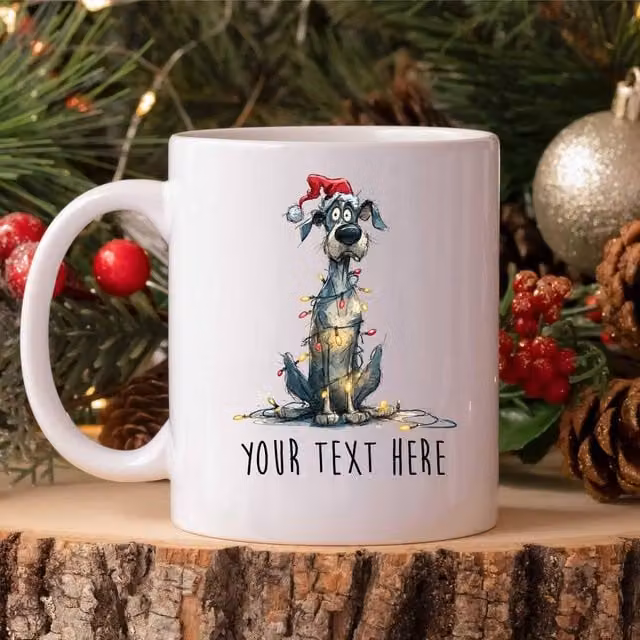60 SECOND MAKEOVER Personalised Great Dane Christmas Lights Santa Hat Ceramic Mug in White – 1