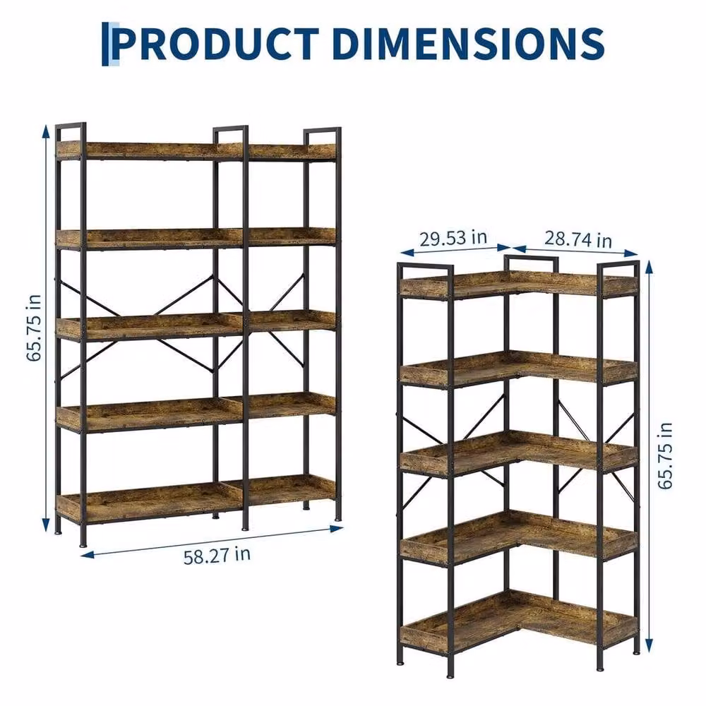 KORVIXA 5-Tier L-Shaped Corner Storage Shelf in Brown – 2