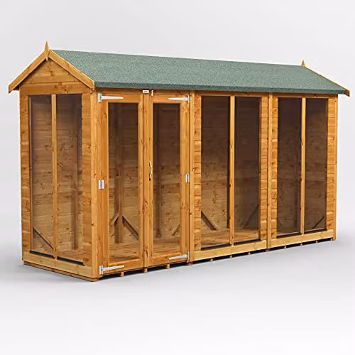 Powersheds Premium Apex Wooden Summer House in Brown with Security Features and PVC Window Sills – 1