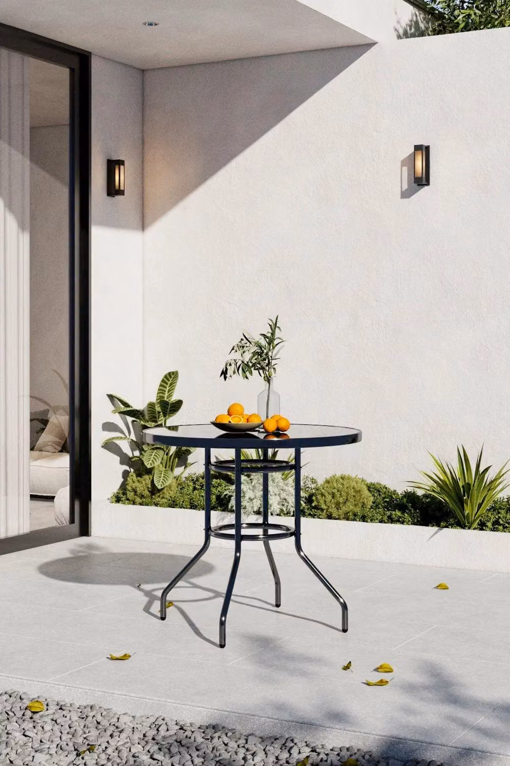 Garden Sanctuary Modern Black Outdoor Tempered Glass Garden Table with Parasol Hole – 2