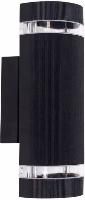 MiniSun Modern Black Aluminium Curved Outdoor IP54 Rated Ribbed Glass Shade Wall Light Fitting