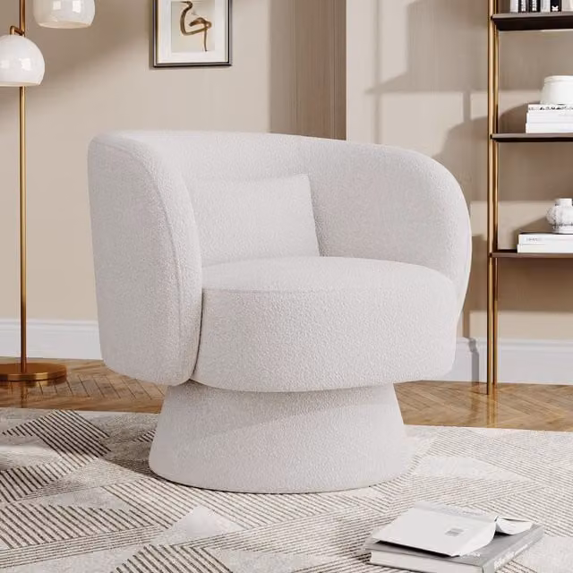 Komore Beige Bouclé Upholstered 360 Degree Swivel Lounge Chair