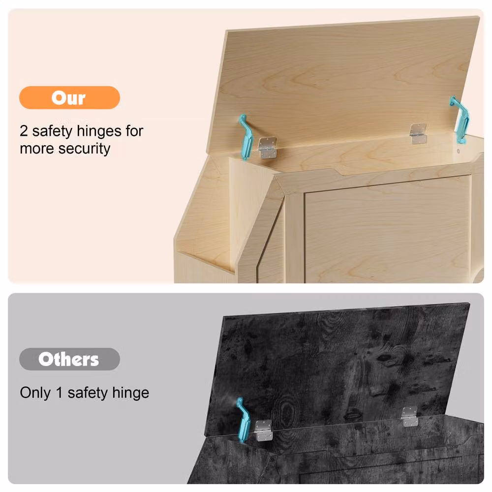 KEEPREAPER Stylish Wooden Childrens Toy Storage Box with Lid and Safety Hinges in Beige – 3