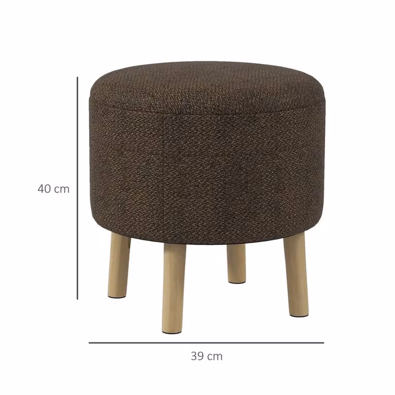 EONLION Round Fabric Storage Ottoman Stool in Brown, Diameter: 100 cm