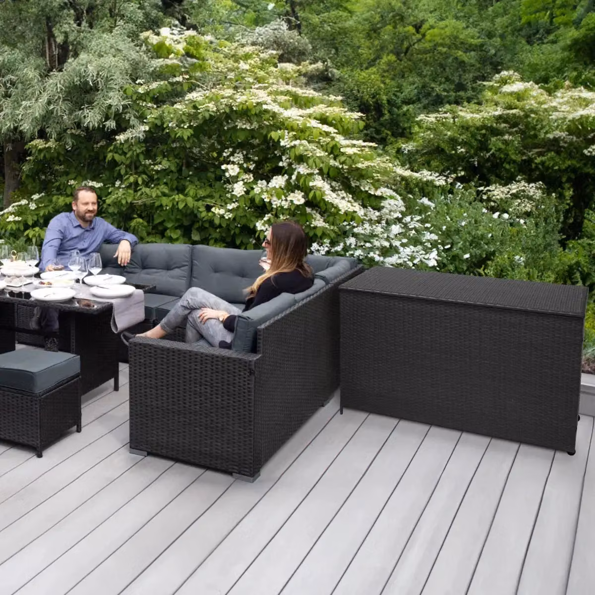 Monstershop Rattan Corner Set and Storage Box in Black and Grey – 3