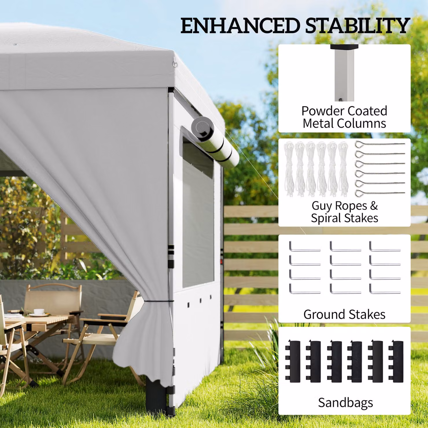 Outsunny White Pop Up Garden Gazebo Canopy with UV50+ Protection and 6 Sidewalls, W: 6 m, D: 3 m, H: 2.1 m – 4