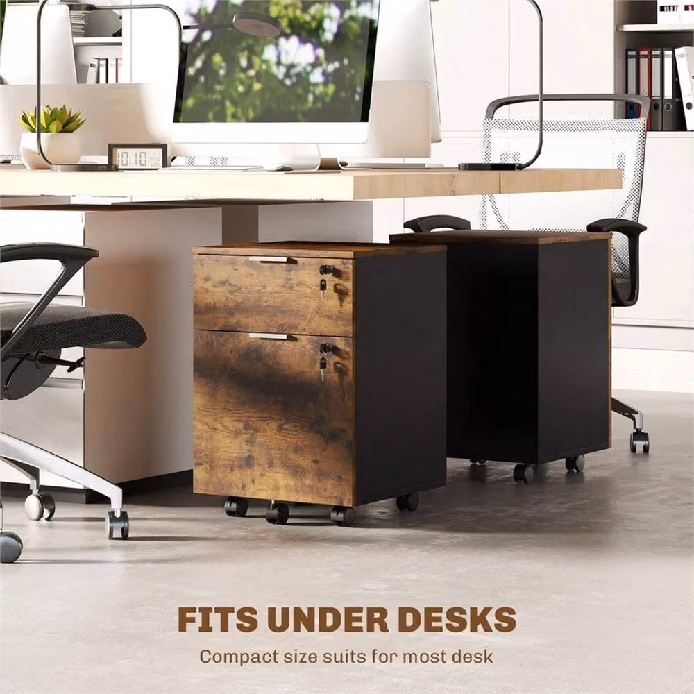Nordara 2 Drawer Filing Cabinet in Brown with Adjustable Hanging Bars, W/D/H: 40 x 40 x 60 cm – 7