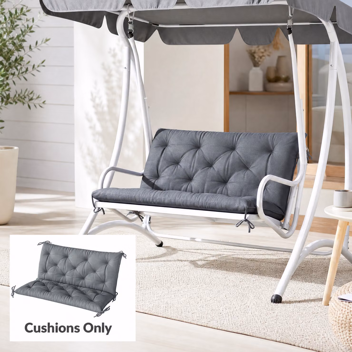 Outsunny 2-Seater Garden Bench Cushion with Back and Ties, Water Repellent, Dark Grey, W: 98 cm x H: 100 cm – 2