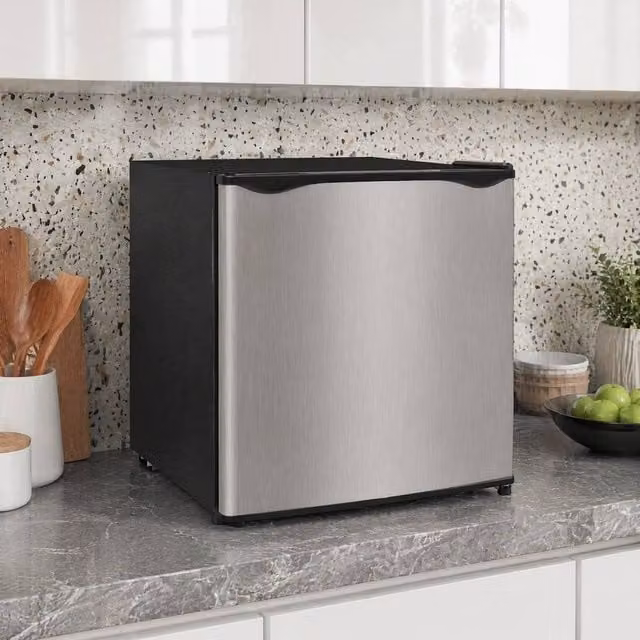 STILVORA 35L Mini Upright Countertop Freezer with Reversible Door in Silver Stainless Steel