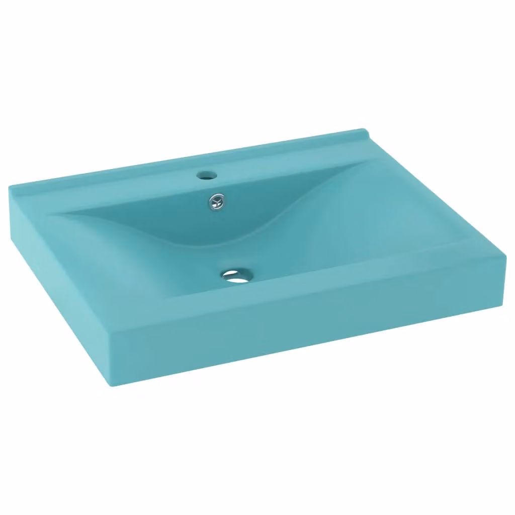 Berkfield Home Luxury Rectangular Ceramic Wall Hung Basin with Faucet Hole in Matt Light Green, W: 60 cm, D: 46 cm, H: 16 cm – 2