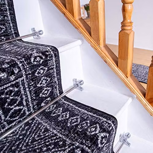 runrug Afrikans Black Ethnic Stair Runner, Machine Woven Polypropylene Carpet, W: 60 cm, L: 450 cm, Thickness: 9 mm