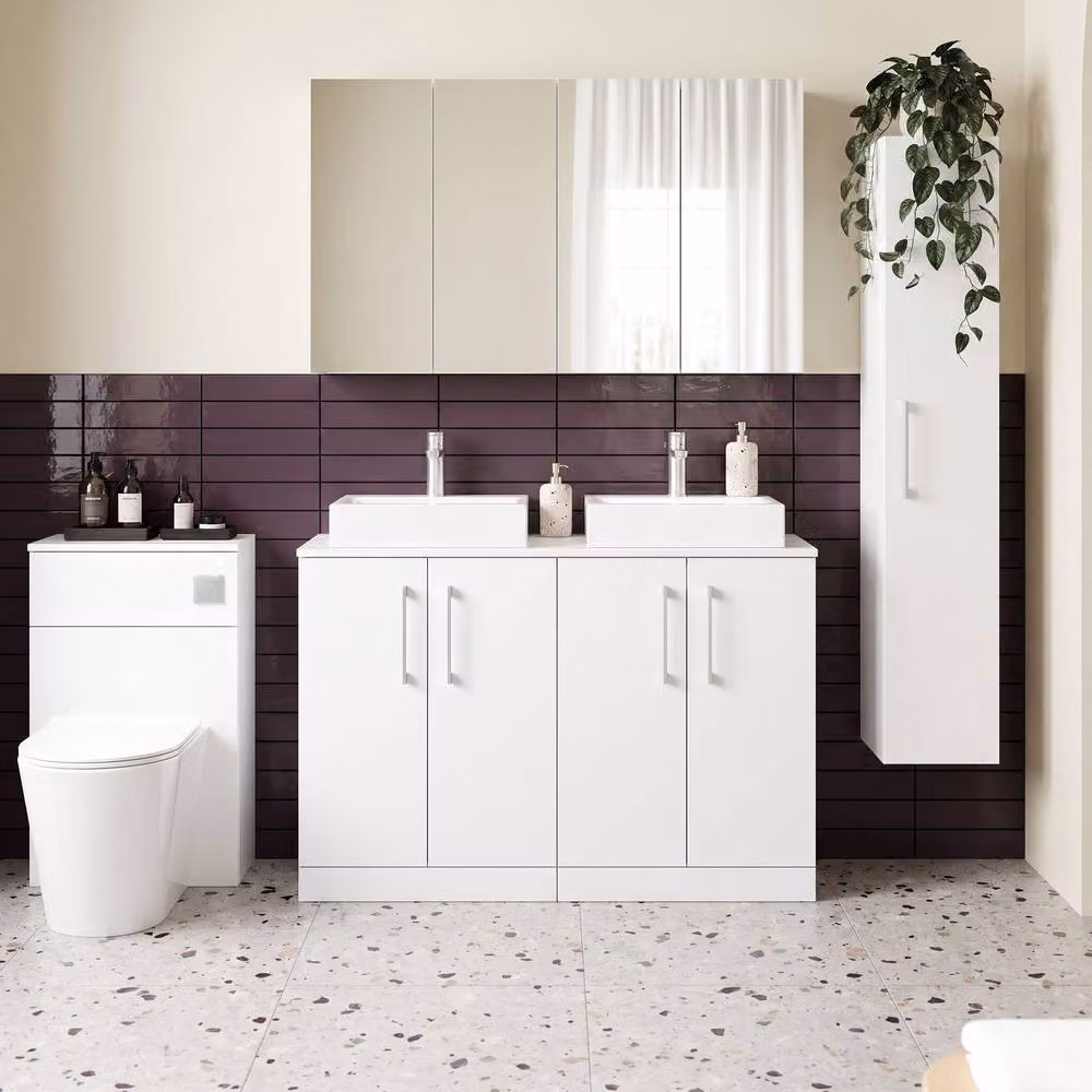 Balterley Level 1200mm 4 Door Floor Standing Bathroom Vanity Unit with Worktop in Gloss White – 2