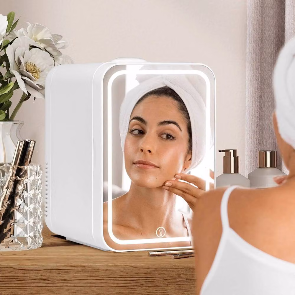 FLAVORA 8L Portable Mini Fridge and Warmer with LED Interior Light and Mirror in White, W/D/H: 15 x 15 x 100 cm – 2