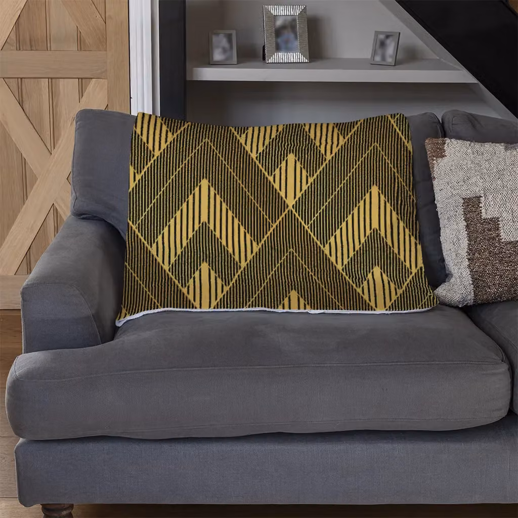 Benjamin Tate Design Black and Gold Striped Triangles Fleece Blanket, W/D/H: 120 x 150 cm – 2