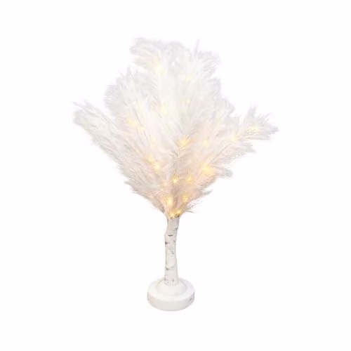 Shatchi White Feather Tree Table Lamp with Warm White LEDs, Battery-Operated, Height: 70 cm – 1