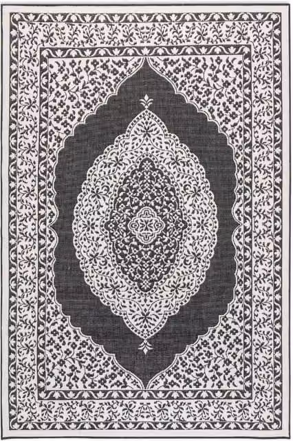 THE RUGS Gemini Reversible Indoor and Outdoor Polypropylene Medallion Rug in Black, W/D: 120 x 170 cm
