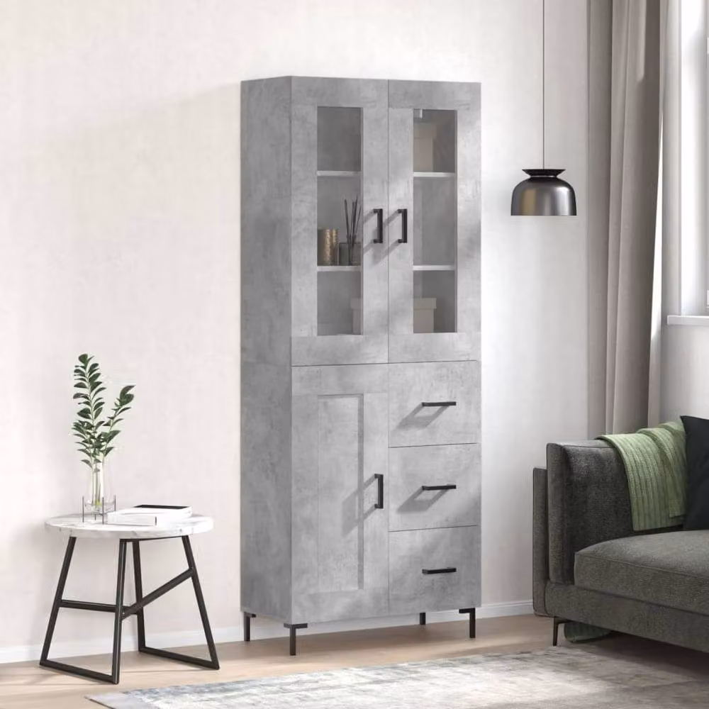 Berkfield Home Highboard in Concrete Grey with Glass Doors, W: 69.5 cm, D: 34 cm, H: 180 cm – 2