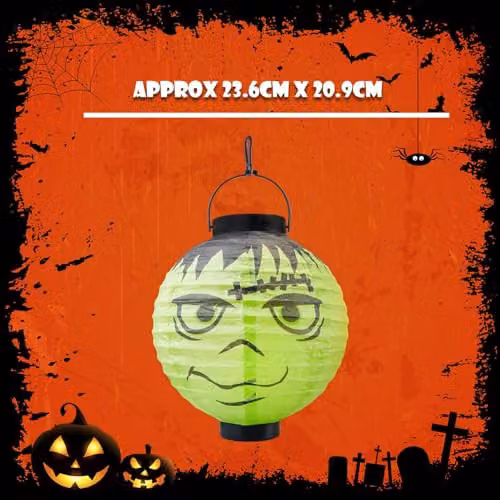 VFM e-Store Halloween Paper Lantern Pumpkin in Green, 20cm – 3