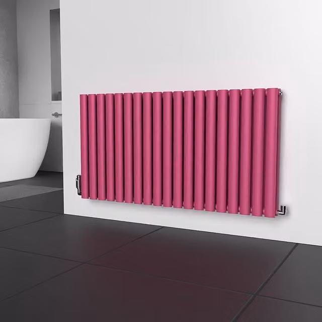 Lux Heat Oval Horizontal Coloured Steel Radiator, Pink, W: 114 cm, H: 60 cm