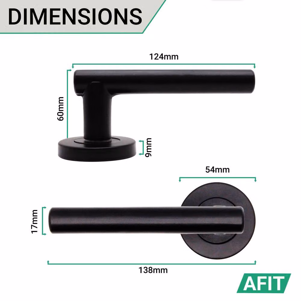 AFIT Olvera Range Black T-Bar Round Rose Door Handles, Pack of 3 Pairs – 4