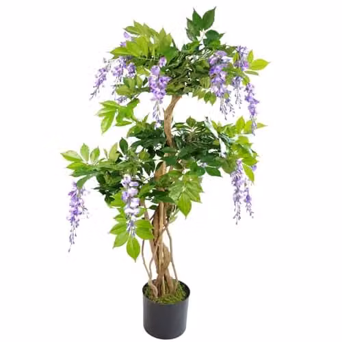 Leaf Design UK Artificial Purple Wisteria Tree in Green and Black, Height: 110 cm