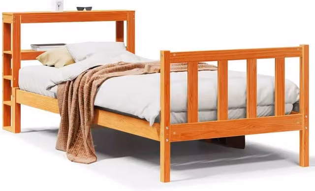 Berkfield Home Small Single Solid Pine Bed Frame with Headboard in Wax Brown, W/D/H: 75 x 190 x 75 cm