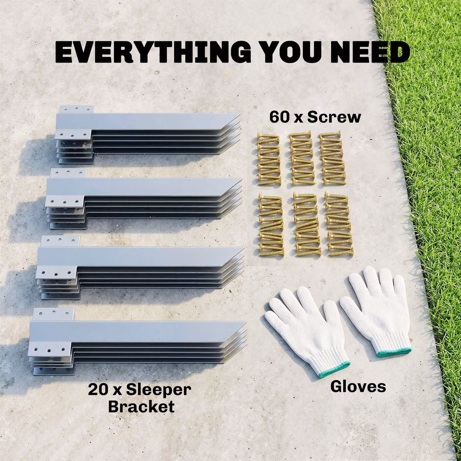 Outsunny 20 Pack Heavy Duty Galvanised Steel Railway Sleeper Brackets in Silver, 41 cm Sleeper Stakes with Screws and Gloves – 4