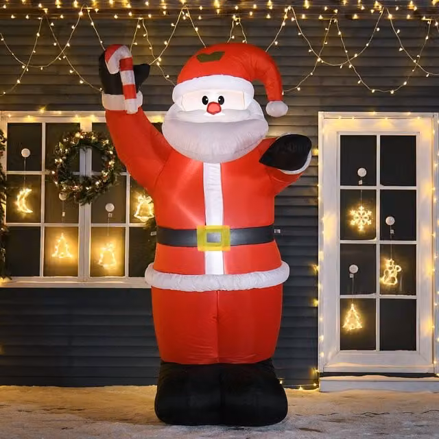 HOMCOM Inflatable Christmas Santa Claus Air Blown Yard Decoration in White and Red