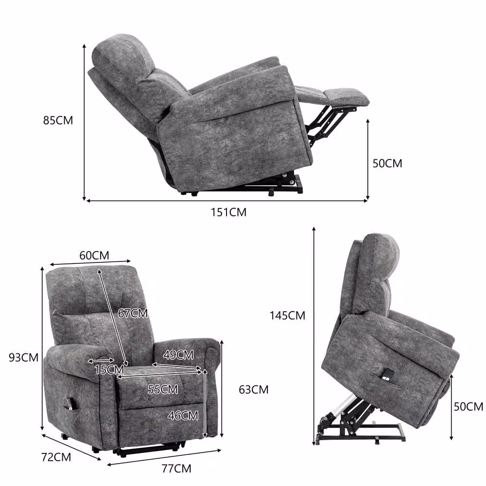 Matteo Power Lift Recliner Chair in Grey Fabric with Metal Frame – 3