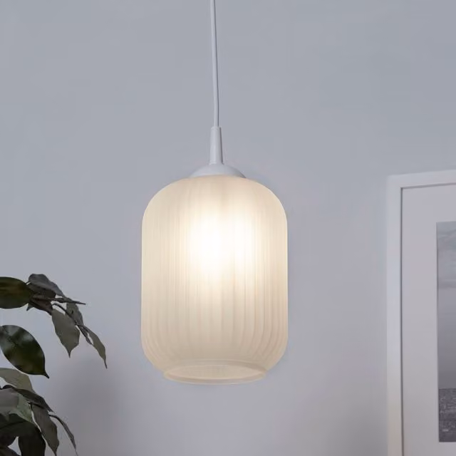Lighting Collection Art Deco Cylinder Easy Fit Lamp Shade in White and Gold Frosted Glass