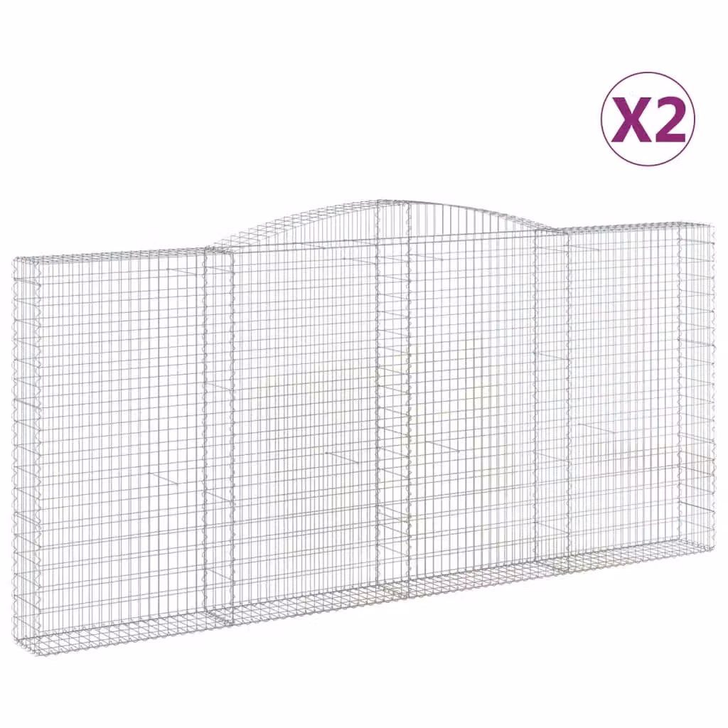 Berkfield Home Arched Gabion Baskets, 2 Piece Set, Silver Galvanised Steel, W: 400 cm, D: 30 cm, H: 180/200 cm – 2