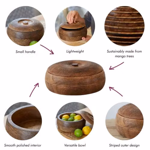Paper High Natural Mango Wood Bowl with Lid, Brown, W/D/H: 18.5 x 16.0 x 9.5 cm – 3