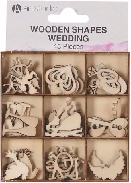 Artstudio Pack of 45 Beige Wooden Wedding Shapes
