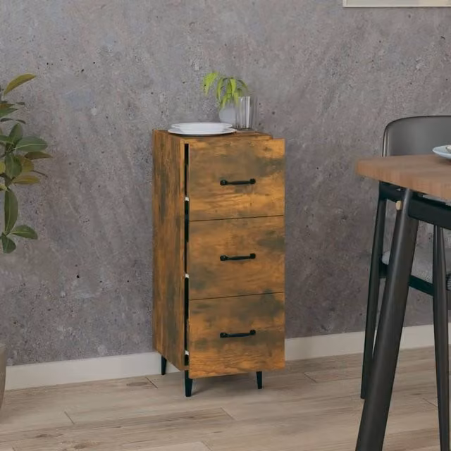 Berkfield Home Smoked Oak Sideboard in Brown, W/D/H: 34.5 x 34 x 90 cm