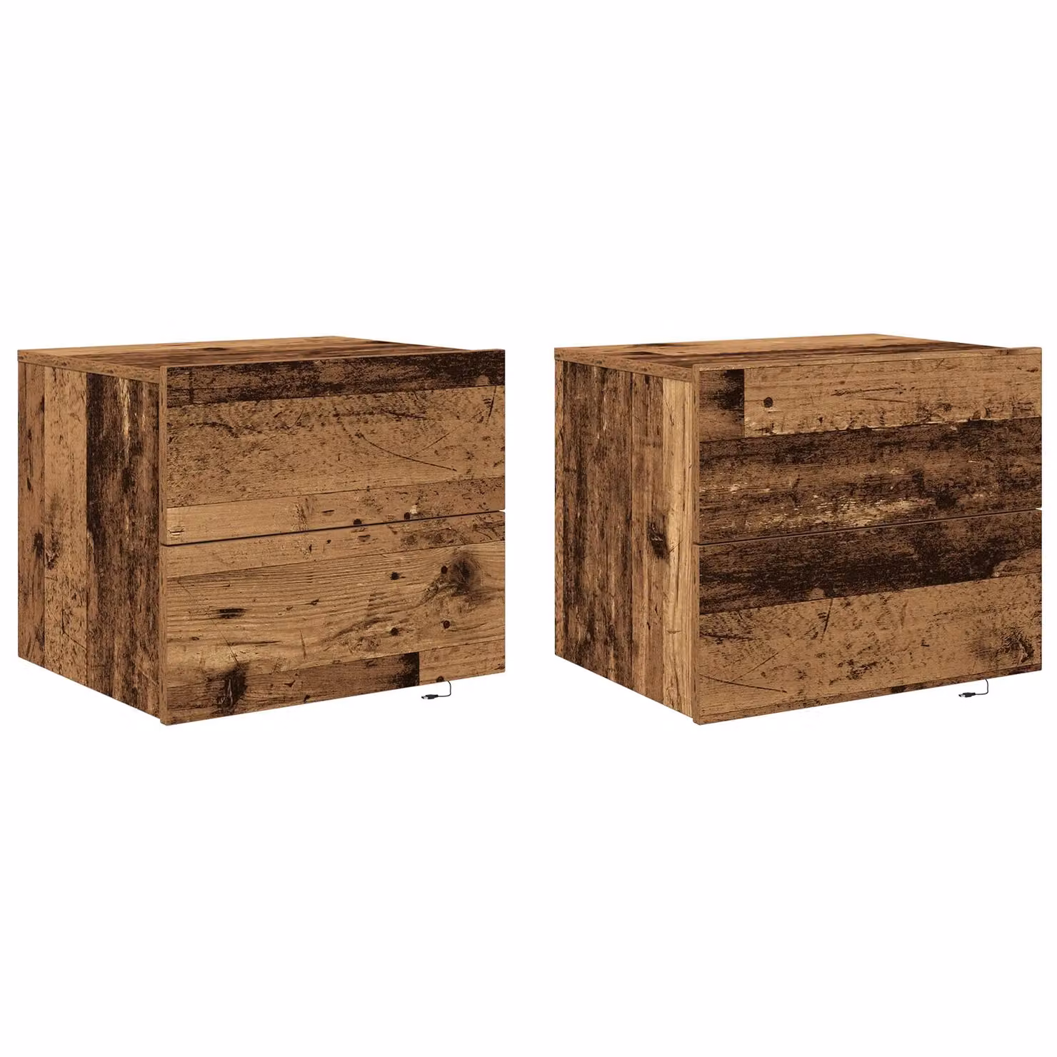 Berkfield Home Set of 2 Wall-Mounted Rustic Wood Bedside Cabinets with Integrated LED Lights in Brown – 2