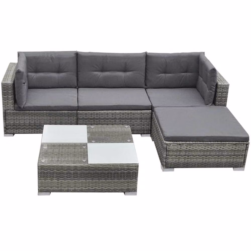 Berkfield Home Modern 5 Piece Grey Poly Rattan Garden Lounge Set with Cushions and Ottoman – 2