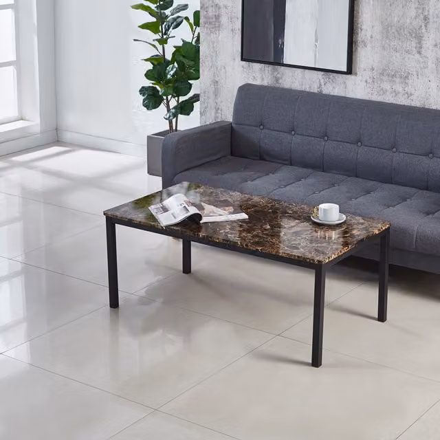 Modernique Brown Marble Effect MDF Laminated Rectangular Coffee Table