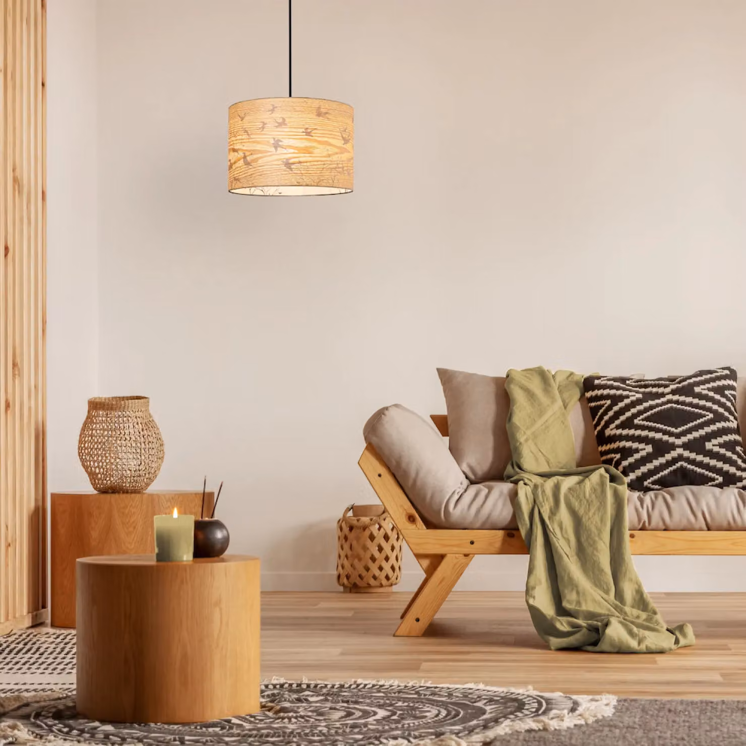 Happy Homewares Bamboo Wood Effect Cylinder Lamp Shade in Light Brown, Diameter: 30 cm – 2