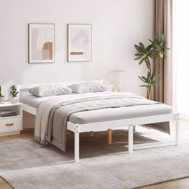 Berkfield Home Modern White Solid Wood Pine Bed Frame W/D/H: 160 x 200 cm