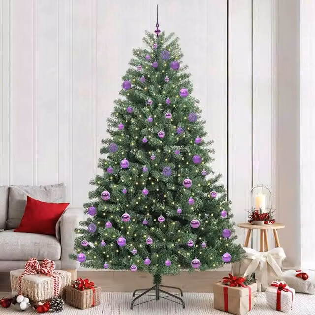 Berkfield Home Artificial Hinged Christmas Tree in Green, Height: 240 cm