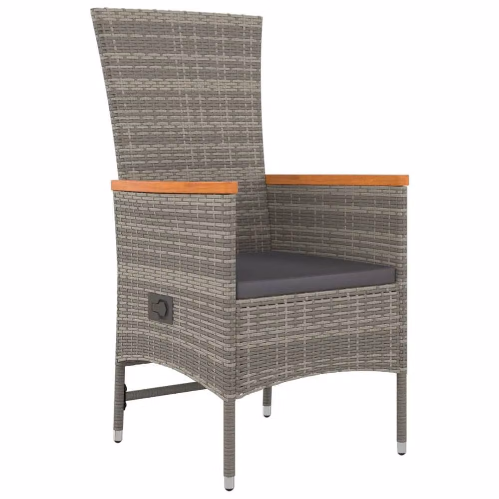 Berkfield Home Reclining Garden Chairs with Cushions, 2 Piece Set, Grey Poly Rattan and Acacia Wood – 3