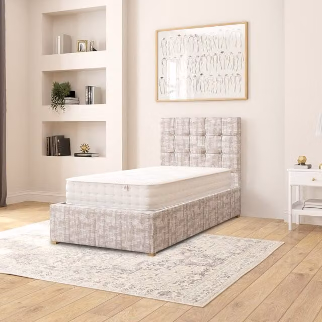 Aspire Sinatra Single Ottoman Storage Bed in Grey Distressed Velvet Fabric, W/D/H: 90 x 190 cm