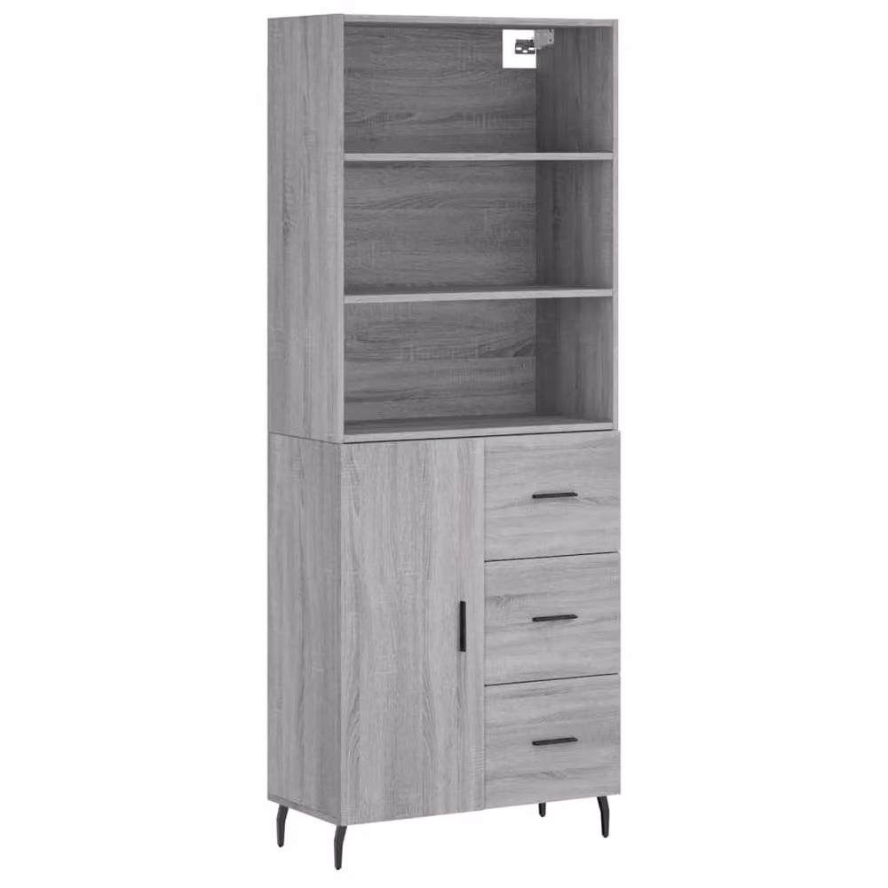 Berkfield Home Grey Sonoma Modern Highboard with Hinged Doors and Internal Shelves, W/D/H: 69.5 x 34 x 180 cm – 3
