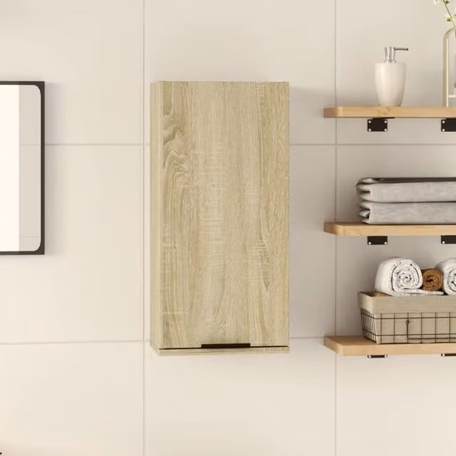 Berkfield Home Wall-mounted Bathroom Cabinet in Sonoma Oak Brown, W/D/H: 32 x 20 x 67 cm